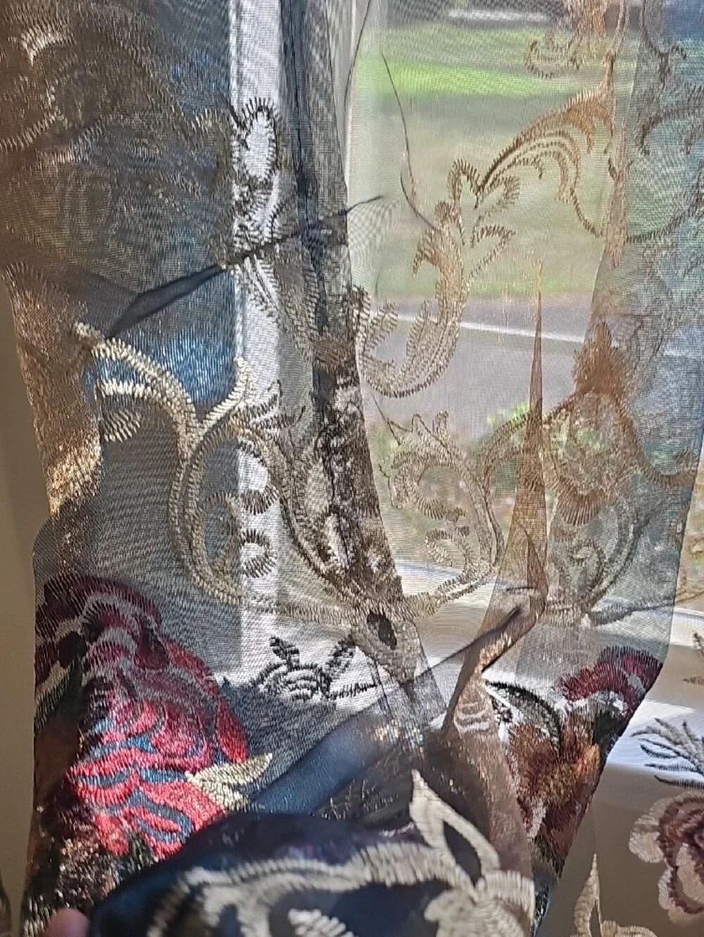 Elegant Sheer Embroidered Window Curtains - Iridescent w/Floral Accents 52 X84